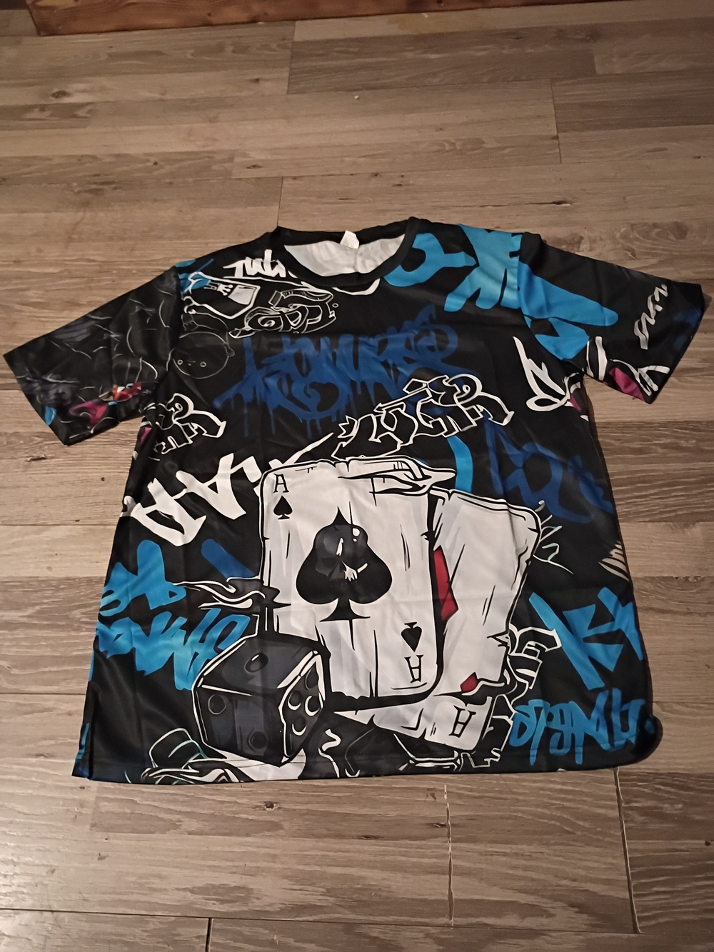 Graphic Card & Dice Tee in Black and Blue